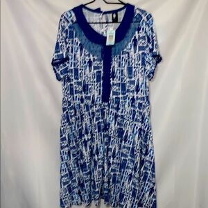 TORRID BBC DR.WHO WO SIZE 2(2X)DRESS BLUE PETER PAN COLLAR SHEER INSET BUTTONS